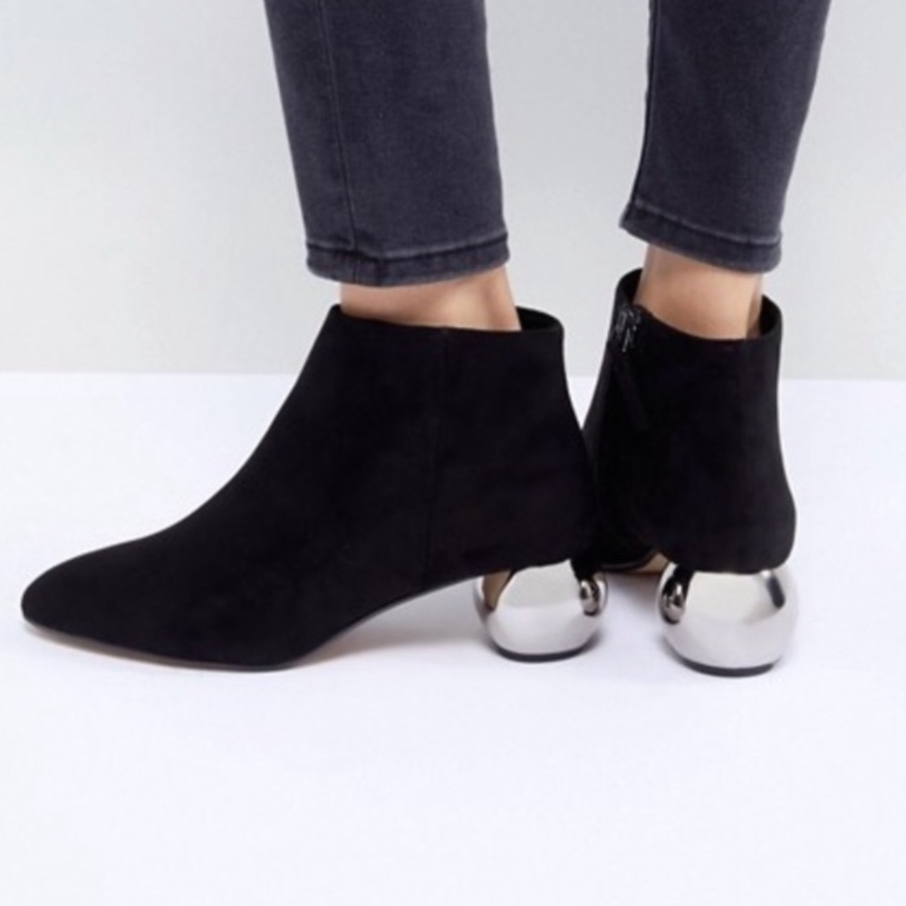 Mango Suede Mirrored Ball Heel Booties